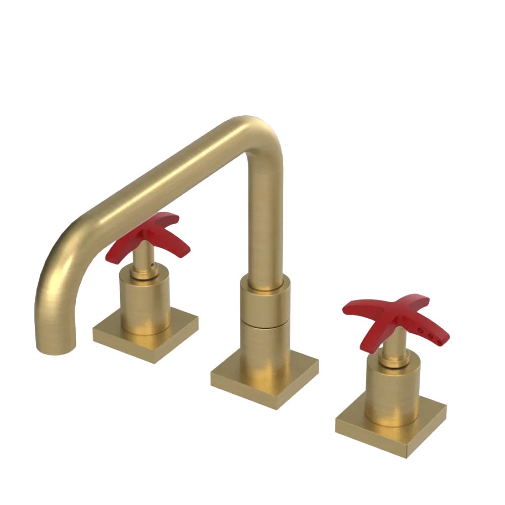 Rubinet Widespread Kitchen Set with Genesis Spout Satin Brass