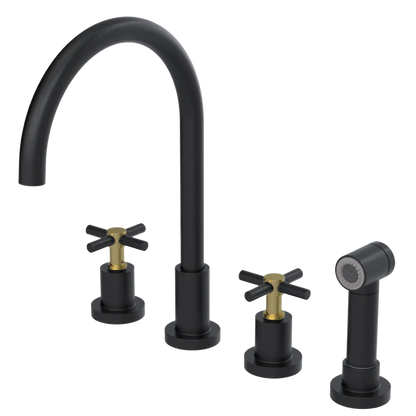 Rubinet Widespread Kitchen Set with LaSalle Spout with Hand Spray Matt Black