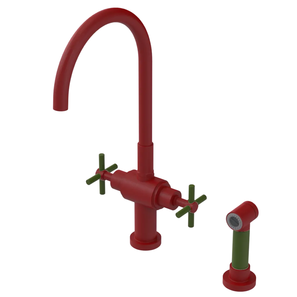 Rubinet Two Handle Single Hole Kitchen Set with LaSalle Spout with Hand Spray Maroon
