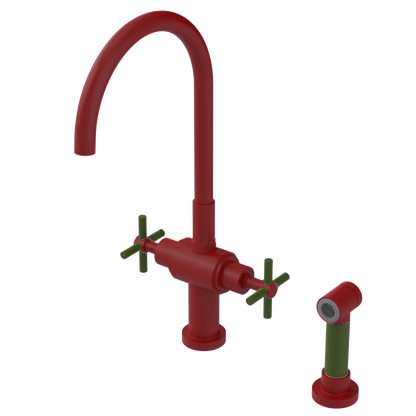 Rubinet Two Handle Single Hole Kitchen Set with LaSalle Spout with Hand Spray Maroon