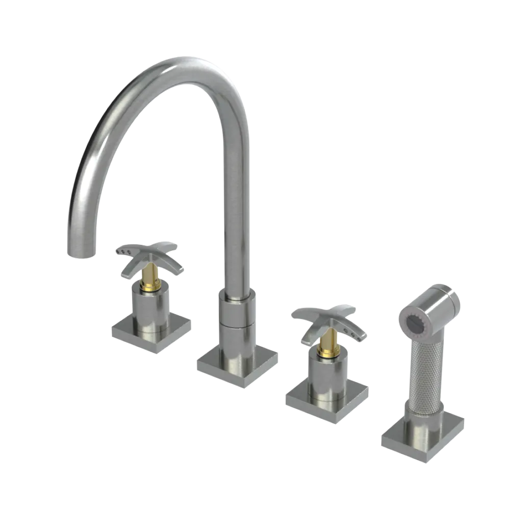 Rubinet Widespread Kitchen Set with Hand Spray Satin Nickel