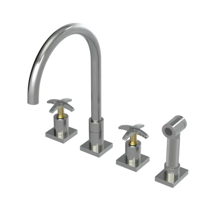 Rubinet Widespread Kitchen Set with Hand Spray Satin Nickel