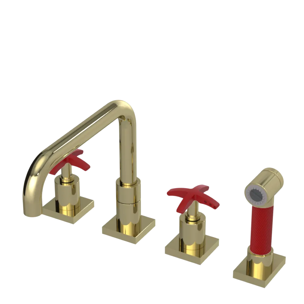Rubinet Widespread Kitchen Set with Genesis Spout with Hand Spray Gold