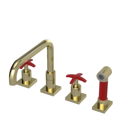 Rubinet Widespread Kitchen Set with Genesis Spout with Hand Spray Gold