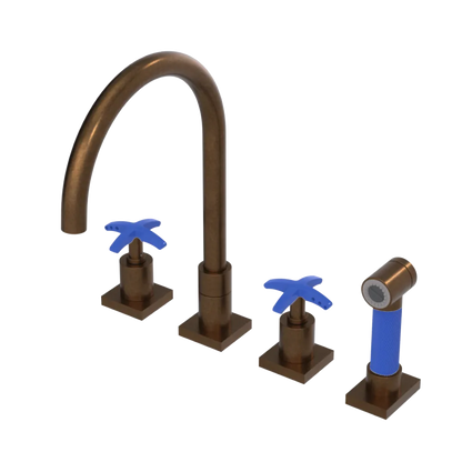 Rubinet Widespread Kitchen Set with Hand Spray Tuscan Brass