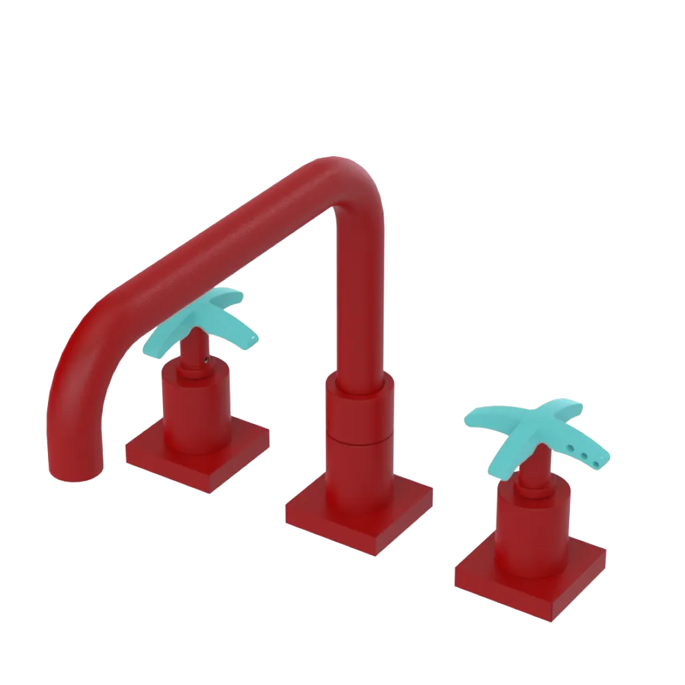 Rubinet Widespread Kitchen Set with Genesis Spout Maroon