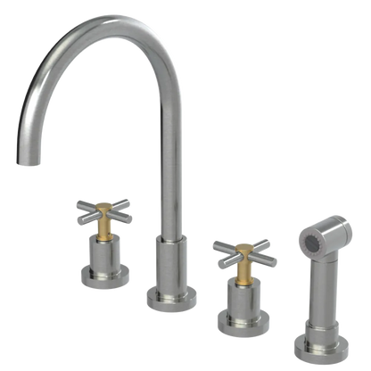 Rubinet Widespread Kitchen Set with LaSalle Spout with Hand Spray Satin Nickel