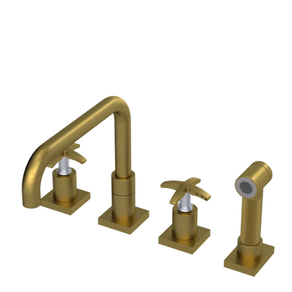 Rubinet Widespread Kitchen Set with Genesis Spout with Hand Spray Antique Brass Matt