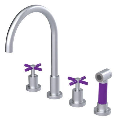 Rubinet Widespread Kitchen Set with LaSalle Spout with Hand Spray Satin Chrome