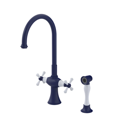 Rubinet Two Handle Single Hole Kitchen Set with Hand Spray Midnight Blue