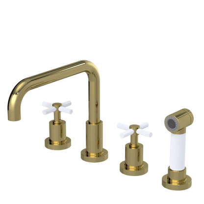 Rubinet Widespread Kitchen Set with Hand Spray Natural Brass