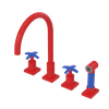 Rubinet Widespread Kitchen Set with Hand Spray Red