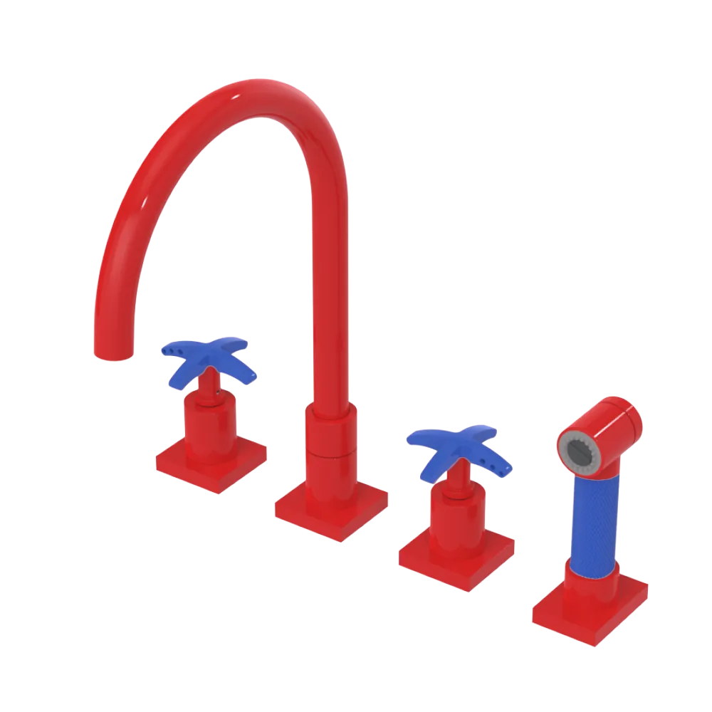 Rubinet Widespread Kitchen Set with Hand Spray Red