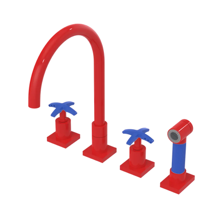 Rubinet Widespread Kitchen Set with Hand Spray Red