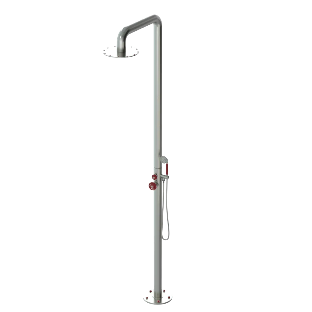 Rubinet Pressure Balance Outdoor Shower with Hand Held Shower & 10" Shower Head - 304 Stainless Steel Satin Nickel