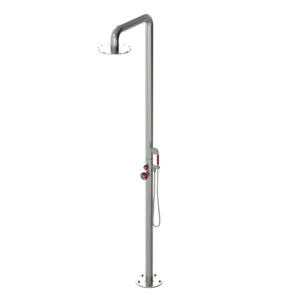Rubinet Pressure Balance Outdoor Shower with Hand Held Shower & 10" Shower Head - 304 Stainless Steel Satin Nickel