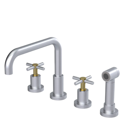 Rubinet Widespread Kitchen Set with Hand Spray Satin Chrome