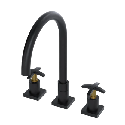 Rubinet Widespread Kitchen Set Matt Black