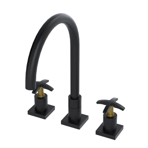 Rubinet Widespread Kitchen Set Matt Black