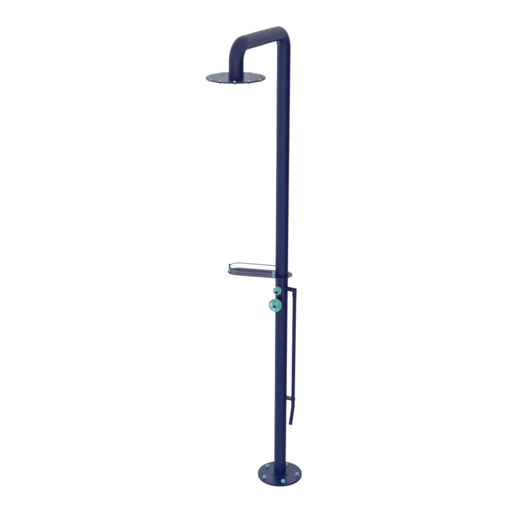 Rubinet Pressure Balance Outdoor Shower with Foot Rinse & 10" Shower Head (with shelf) - 304 Stainless Steel Midnight Blue