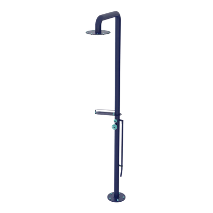 Rubinet Pressure Balance Outdoor Shower with Foot Rinse & 10" Shower Head (with shelf) - 304 Stainless Steel Midnight Blue