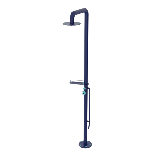 Rubinet Pressure Balance Outdoor Shower with Foot Rinse & 10" Shower Head (with shelf) - 304 Stainless Steel Midnight Blue