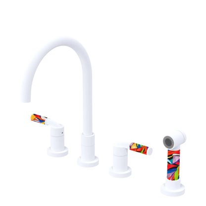 Rubinet Widespread Kitchen Set with Hand Spray Matt White