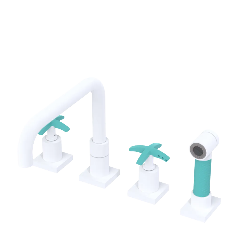 Rubinet Widespread Kitchen Set with Genesis Spout with Hand Spray Matt White