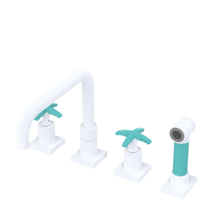 Rubinet Widespread Kitchen Set with Genesis Spout with Hand Spray Matt White