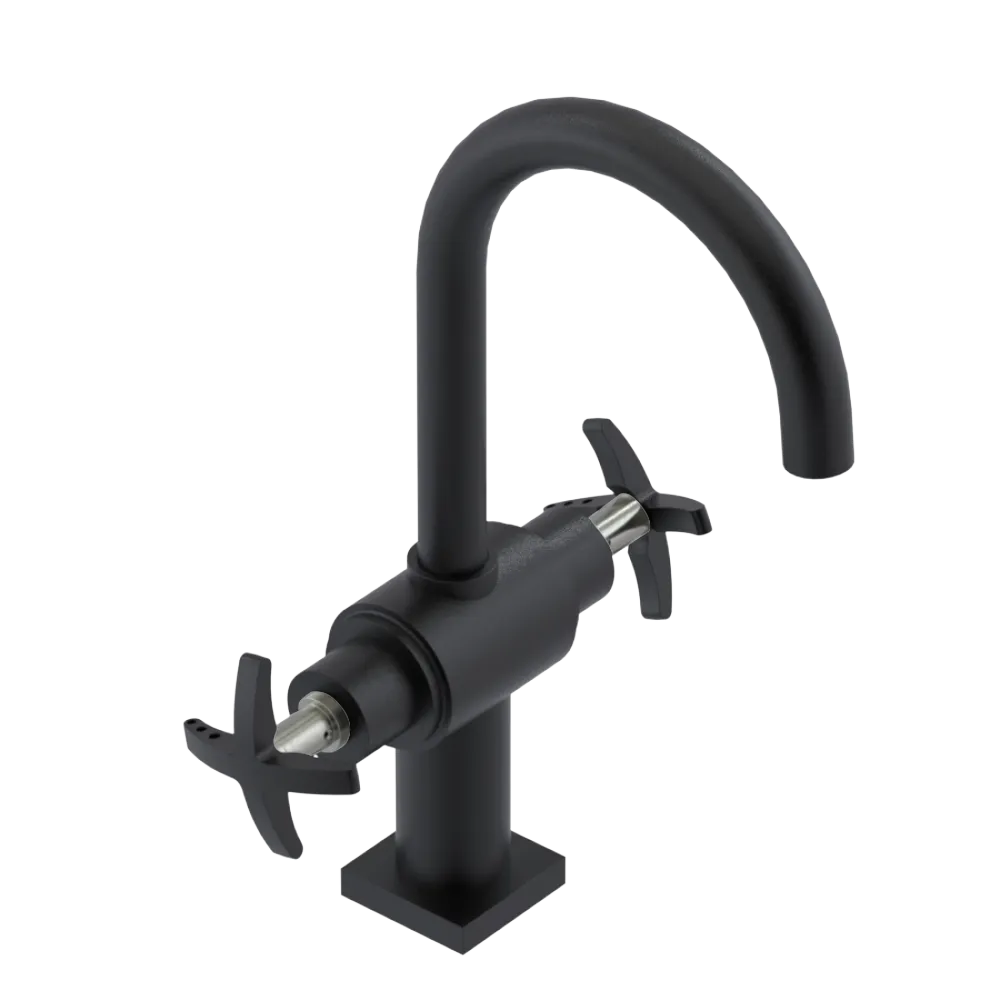 Rubinet Single Hole Dual Handle Lav. Set. (less drain) Matt Black