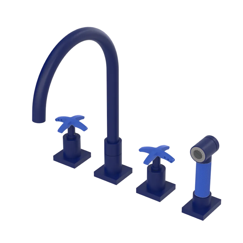 Rubinet Widespread Kitchen Set with Hand Spray Midnight Blue