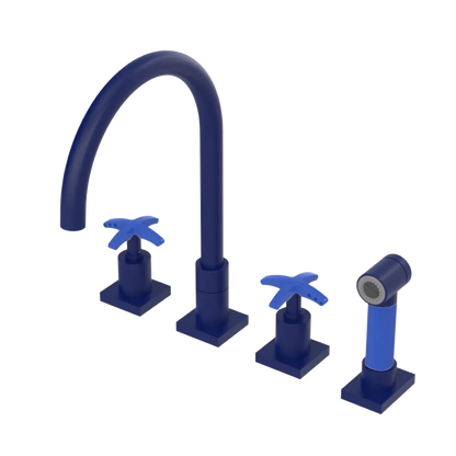 Rubinet Widespread Kitchen Set with Hand Spray Midnight Blue