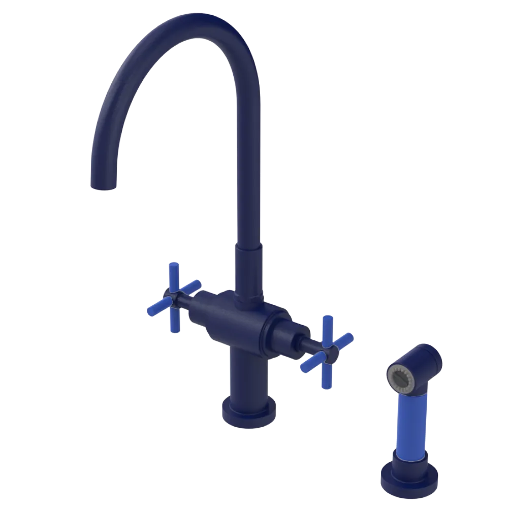 Rubinet Two Handle Single Hole Kitchen Set with LaSalle Spout with Hand Spray Midnight Blue