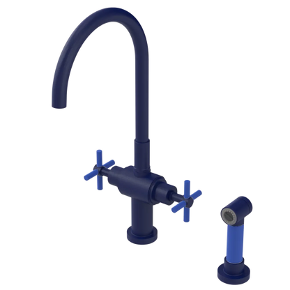 Rubinet Two Handle Single Hole Kitchen Set with LaSalle Spout with Hand Spray Midnight Blue