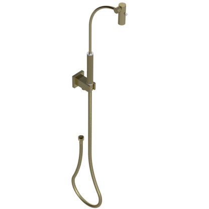 Rubinet Hand Held Shower Bidet with Extended Reach & Dual Function Spray Including Wall Bracket with Supply & Hose (Square) Natural Brass