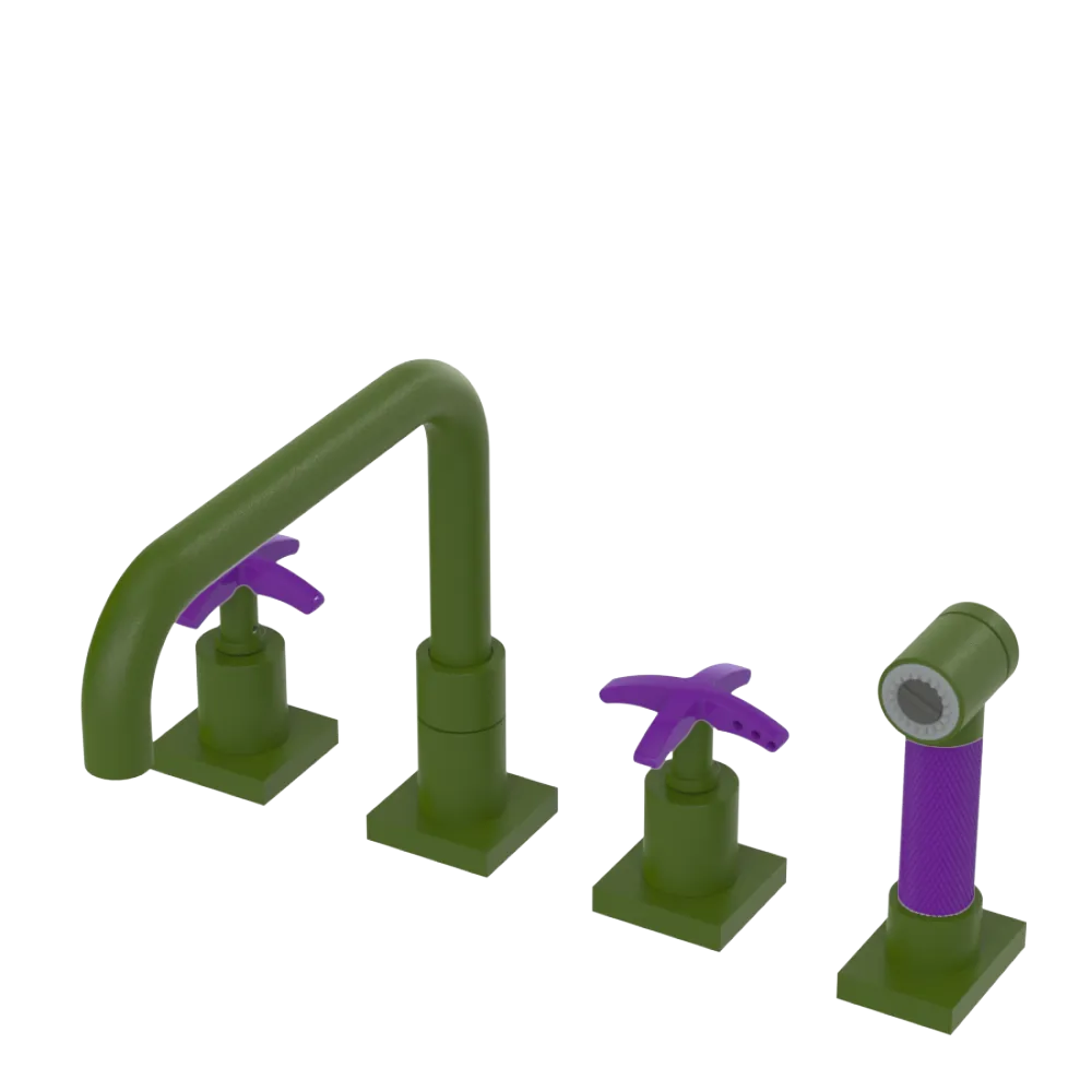 Rubinet Widespread Kitchen Set with Genesis Spout with Hand Spray Green Envy