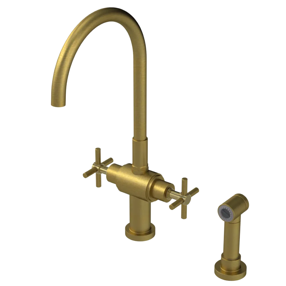 Rubinet Two Handle Single Hole Kitchen Set with LaSalle Spout with Hand Spray Antique Brass Matt