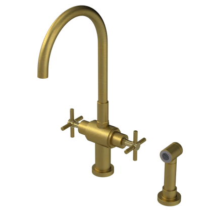 Rubinet Two Handle Single Hole Kitchen Set with LaSalle Spout with Hand Spray Antique Brass Matt
