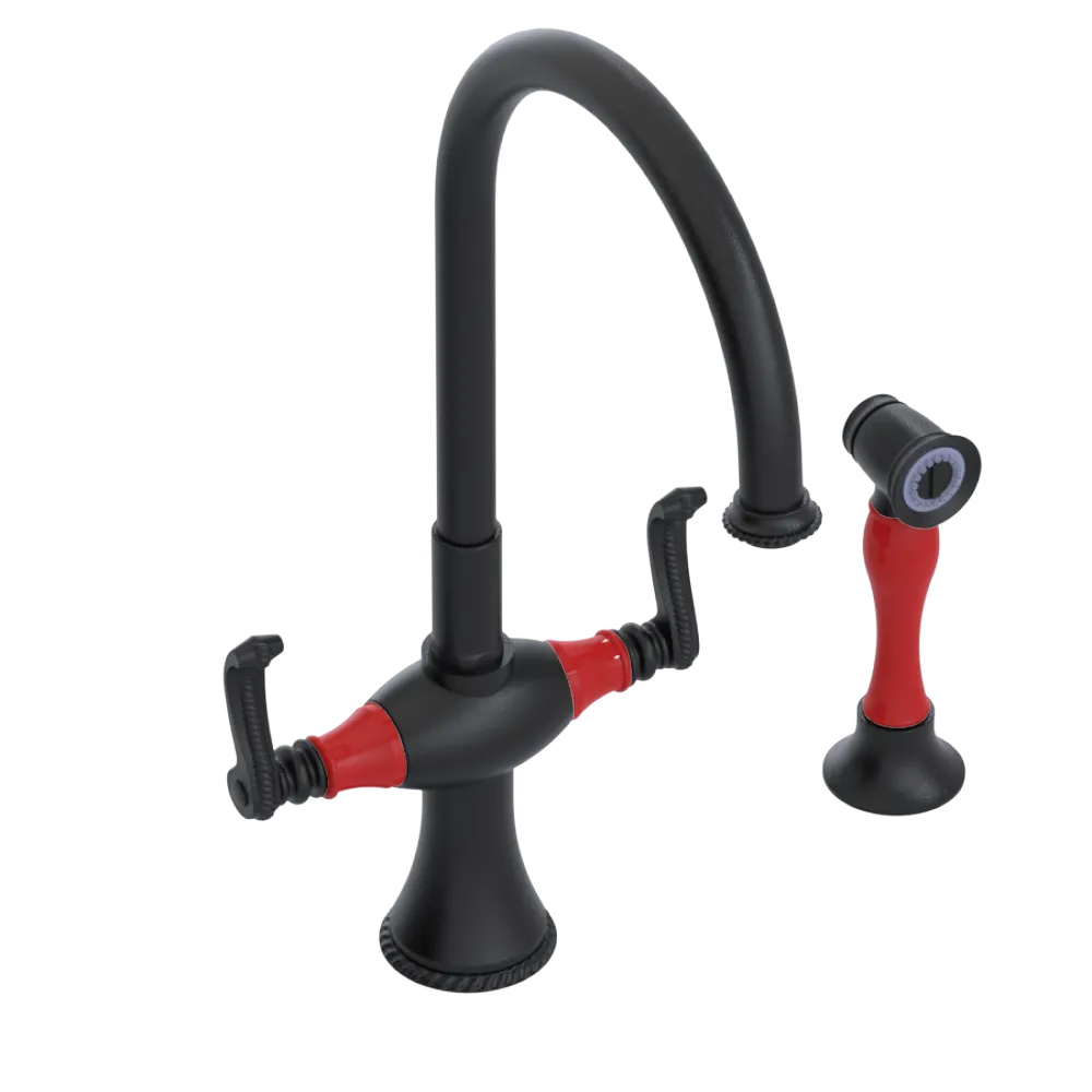 Rubinet Two Handle Single Hole Kitchen Set with Hand Spray Matt Black