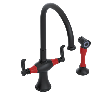 Rubinet Two Handle Single Hole Kitchen Set with Hand Spray Matt Black