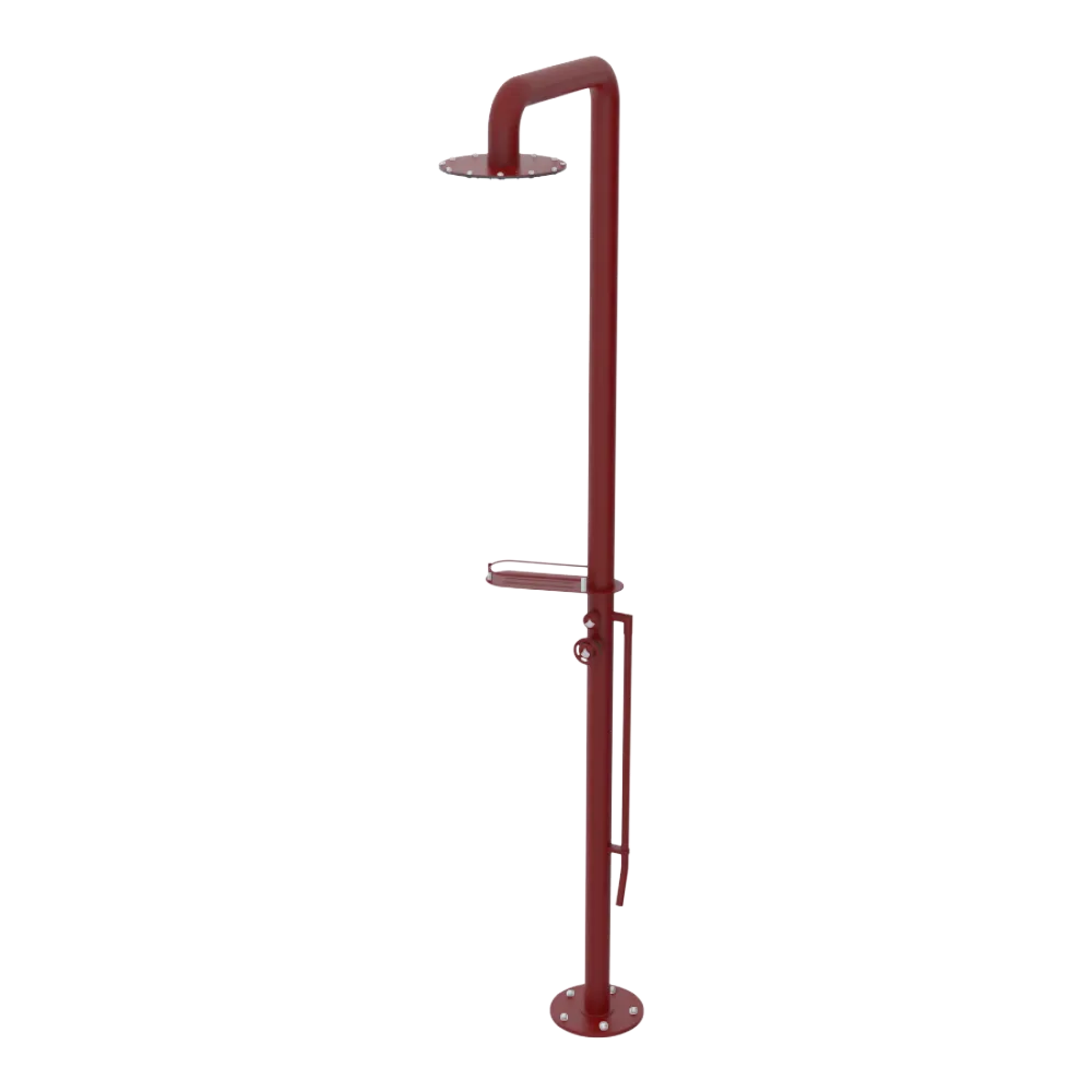 Rubinet Pressure Balance Outdoor Shower with Foot Rinse & 10" Shower Head (with shelf) - 304 Stainless Steel Maroon