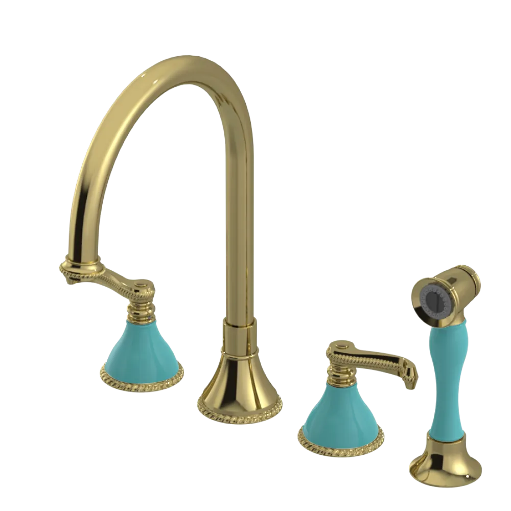 Rubinet Widespread Kitchen Set with Hand Spray Natural Brass