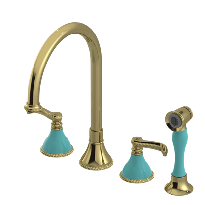 Rubinet Widespread Kitchen Set with Hand Spray Natural Brass
