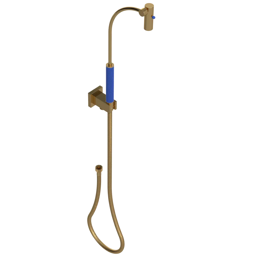 Rubinet Hand Held Shower Bidet with Extended Reach & Dual Function Spray Including Wall Bracket with Supply & Hose (Square) Gold