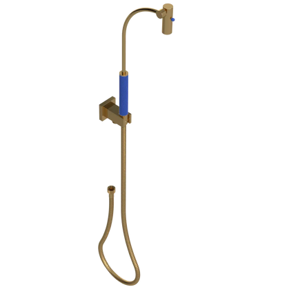 Rubinet Hand Held Shower Bidet with Extended Reach & Dual Function Spray Including Wall Bracket with Supply & Hose (Square) Gold