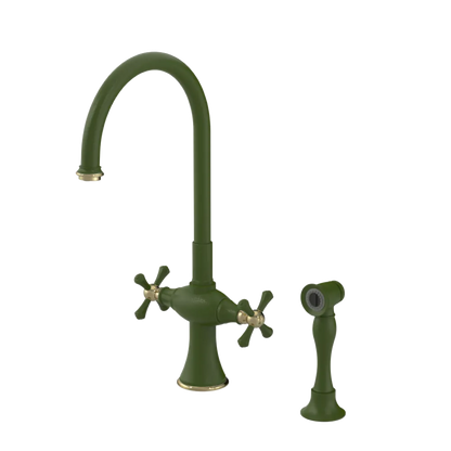 Rubinet Two Handle Single Hole Kitchen Set with Hand Spray Green Envy