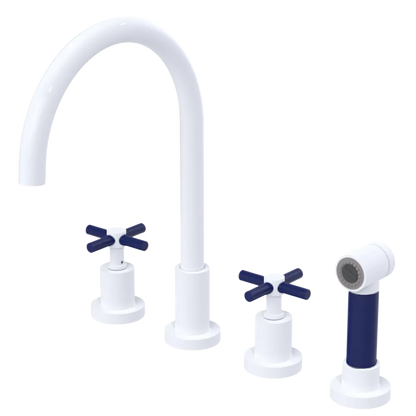 Rubinet Widespread Kitchen Set with LaSalle Spout with Hand Spray White
