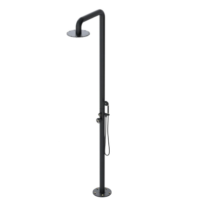 Rubinet Pressure Balance Outdoor Shower with Hand Held Shower & 10" Shower Head - 304 Stainless Steel Matt Black