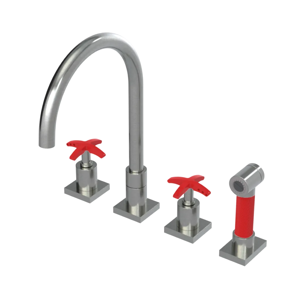 Rubinet Widespread Kitchen Set with Hand Spray Satin Nickel