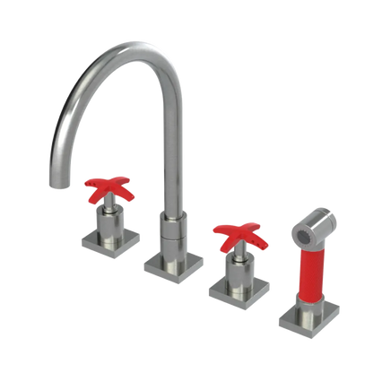 Rubinet Widespread Kitchen Set with Hand Spray Satin Nickel